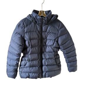 The North Face Navy Hooded Puffer w/ Cinched Waist Navy Blue Women's L fits a M